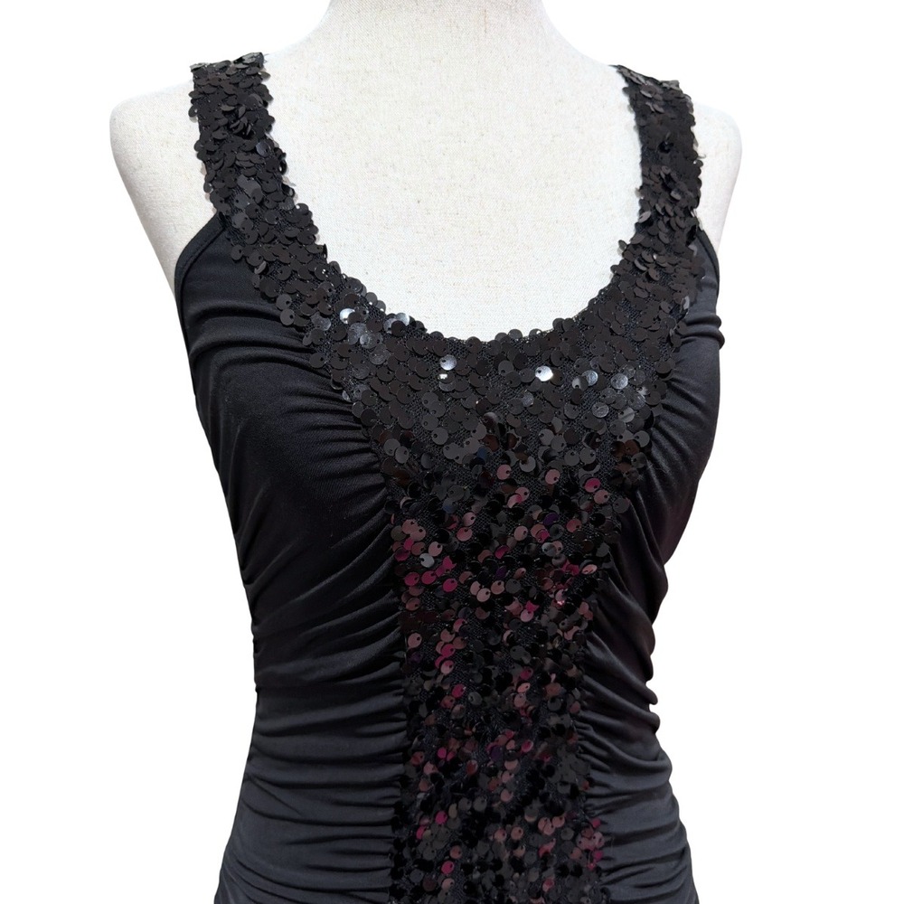 Y2K Topia Black Sequined Ruched Going Out Tank Top‎ Women's Small